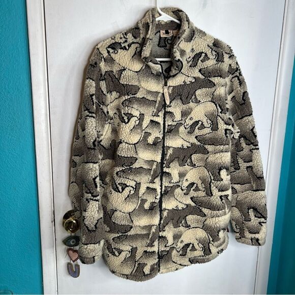 Woolrich vintage fleece zip up bears all over made in the USA - Picture 1 of 8